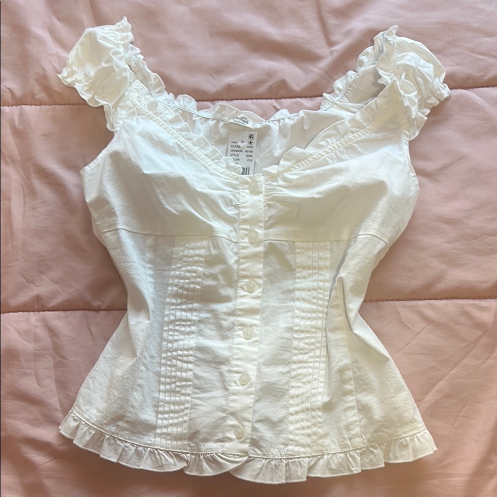 PacSun White Ruffled Sleeveless Blouse